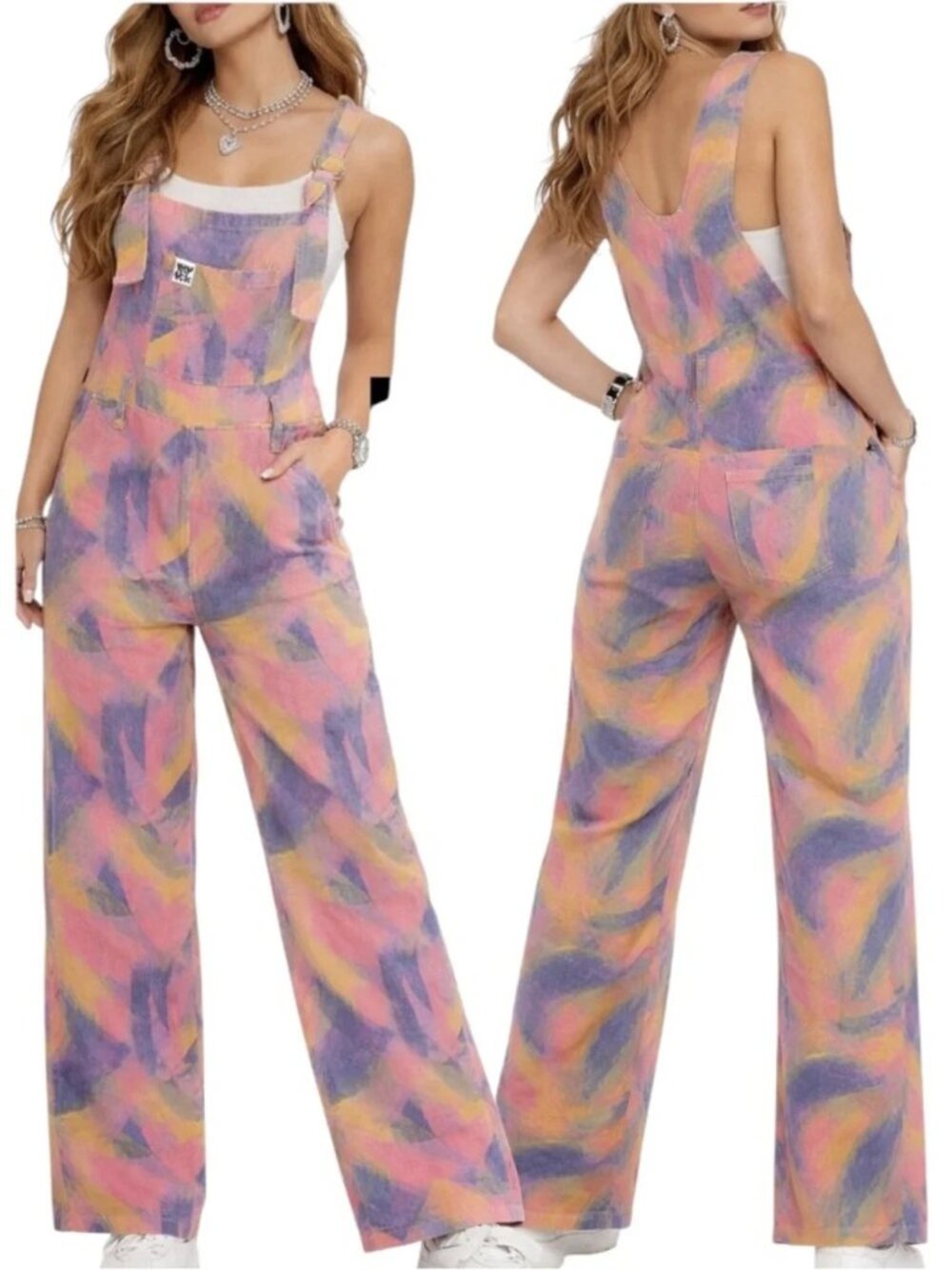 Lucy & Yak Easton Dungarees Brush Strokes Limited Edition Size UK10 LONG